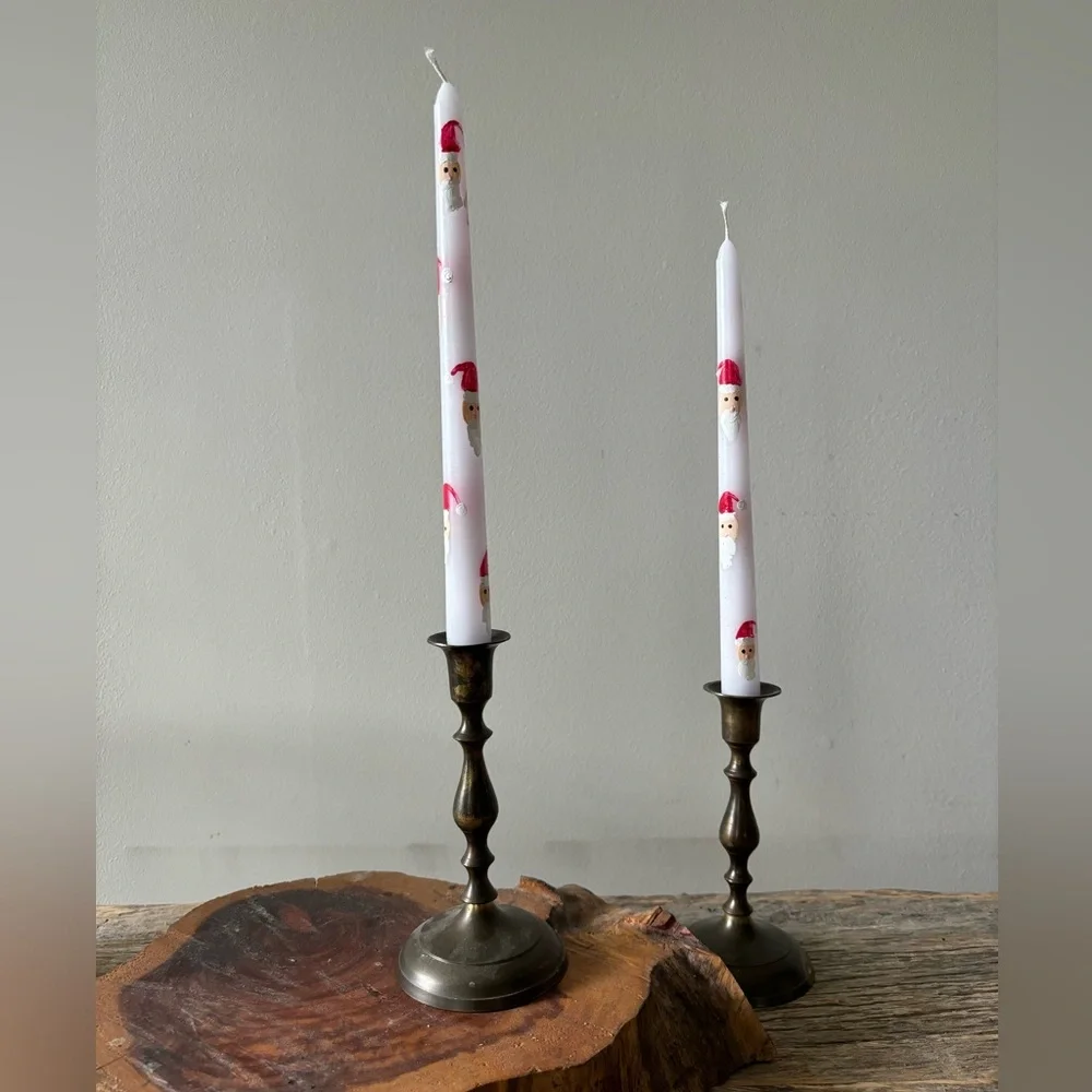 Hand Painted Santa‎ Clause two candle light sticks for Christmas